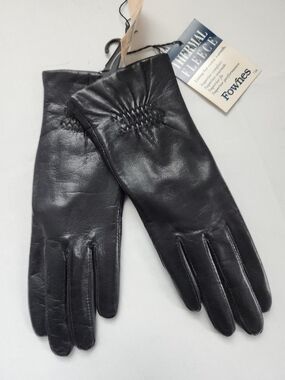 Fownes NWT Vintage Women’s Black Leather Gloves with Thermal Fleece Lining 7.5